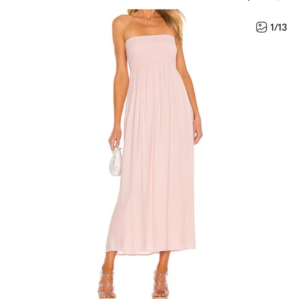 Lovers and Friends NWT Strapless Pink “Fielle” Smocked Midi Dress Sz S